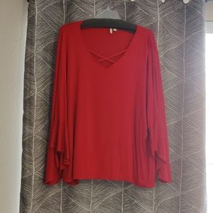 Red bell sleeve blouse